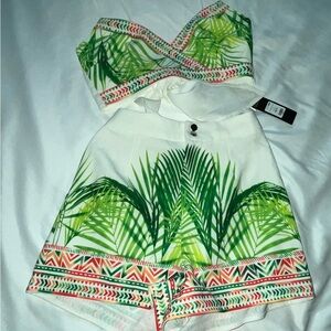 Fashion Nova Green and White Palm Print Shorts
